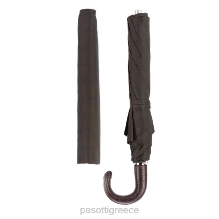 ομπρέλα | PASOTTI 64 6434-15 p - καφέ καρό ομπρέλα με δερμάτινο χερούλι 2N6B8191 άνδρες